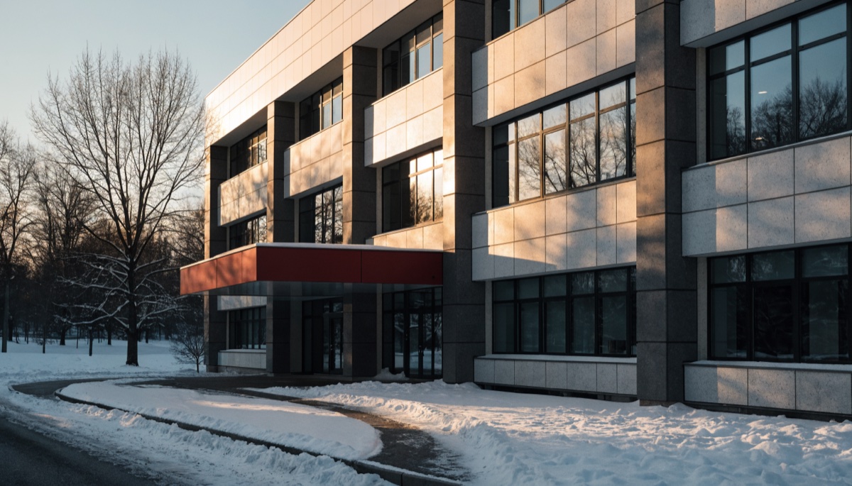 Exterior of a Canadian hospital on a winter morning