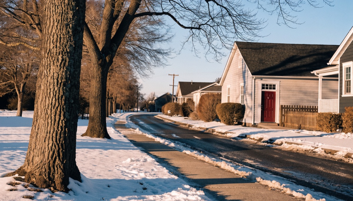 A quiet Edmonton residential street on a winter afternoon