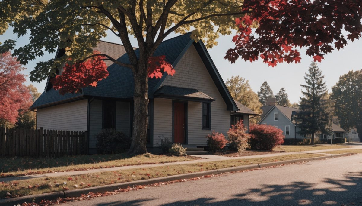 A Canadian home on a quiet street in autumn