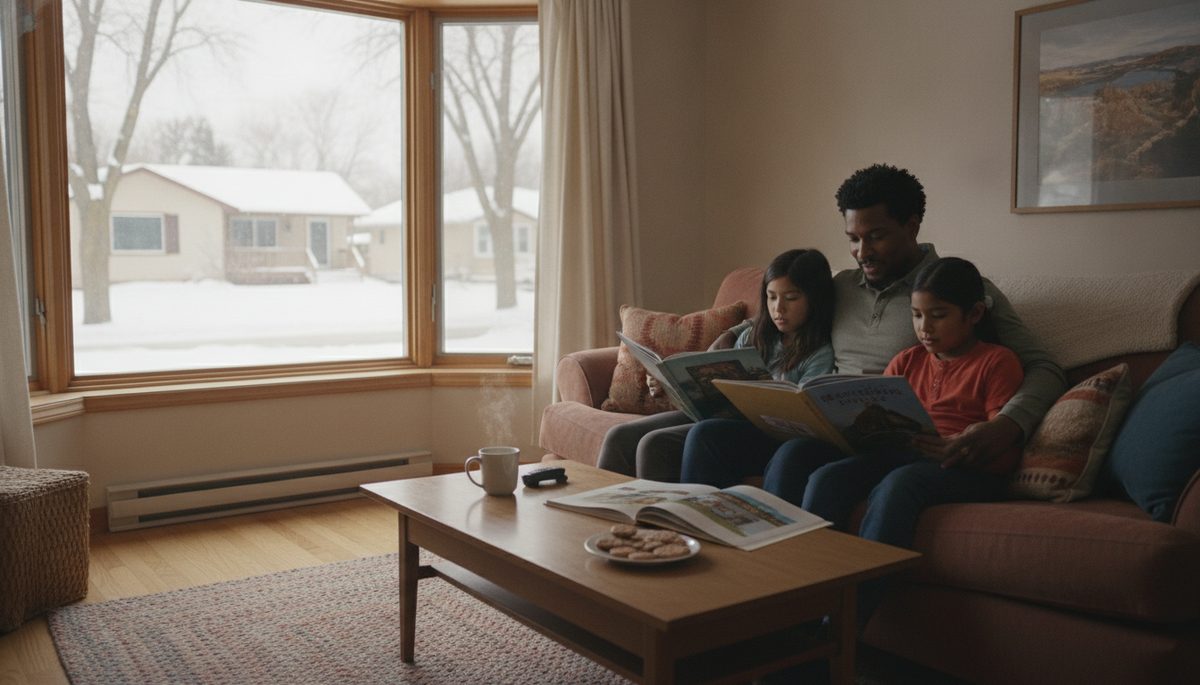 A family together in the living room of a Canadian home