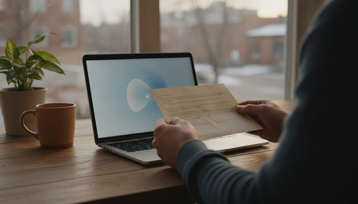 An invitation letter opened on a desk beside a laptop