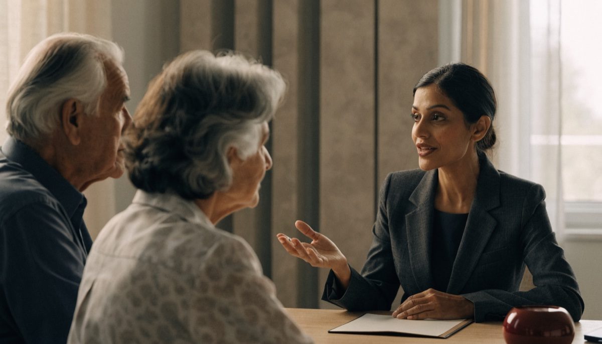 A regulated immigration consultant listening to a client across a desk